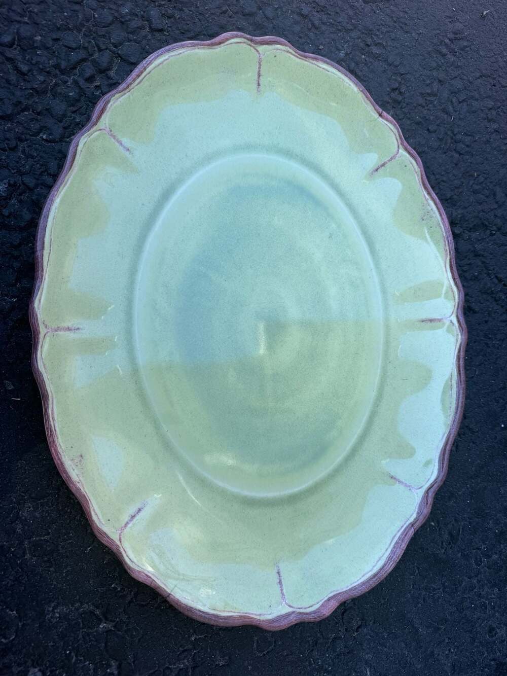 Le Cadeaux Rustica Sage Green Scalloped Oval Platter 16"